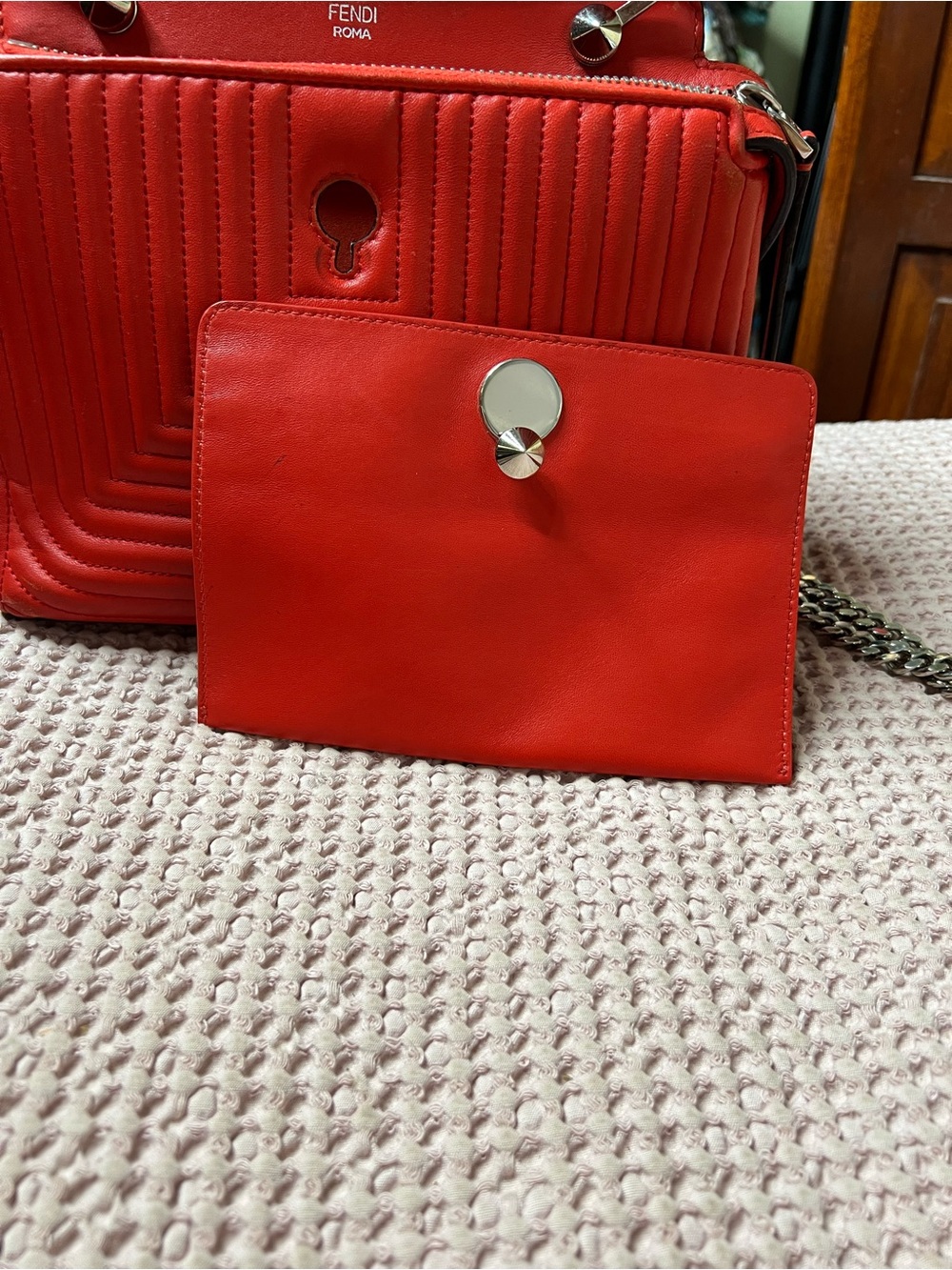 Fendi DotCom Click Small Red Quilted Leather Shoulder Bag - Picture 9 of 16